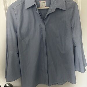 Blue Striped Blouse -flared back with Bell Sleeves. Pink Tartan -Made in Canada